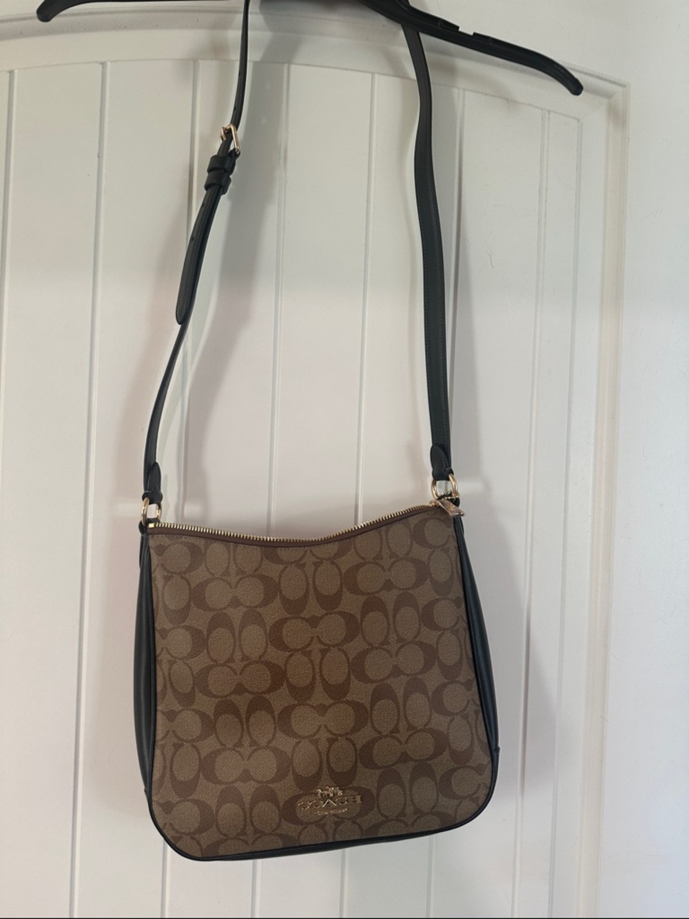 Coach Brown Signature Crossbody with Black Trim and Gold Hardware